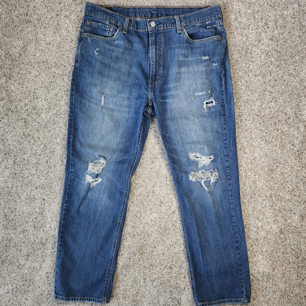 Levi's 541 Distressed Jeans Mens 40x32 Straight Leg Ripped Medium Wash Good